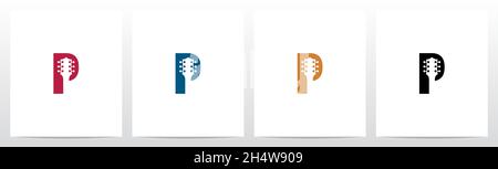 Guitar Head On Letter Logo Design P Stock Vector