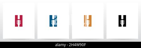 Guitar Head On Letter Logo Design H Stock Vector