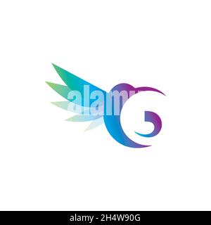 Vector design. logo combination from letter G and hummingbird. Stock Vector