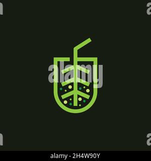 vector design. combination logo from Tea leaf with drink logo. food and drink. Stock Vector