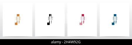 Guitar Head On Letter Logo Design J Stock Vector