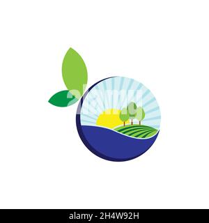 vector design. combination logo from blueberry and farm. Stock Vector