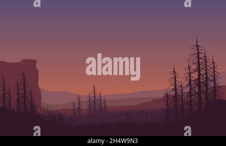 Incredible natural scenery from the out of the city at dusk in the afternoon. Vector illustration of a city Stock Vector