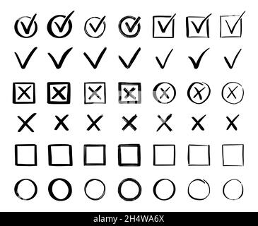 Premium Vector  Check and cross mark set hand drawn doodle sketch style  vote yes no drawn concept check box cross mark with box circle element  vector illustration