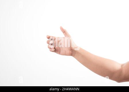 Hand man showing invisible items Stock Photo - Alamy