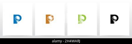 Golf Ball On Letter Logo Design P Stock Vector