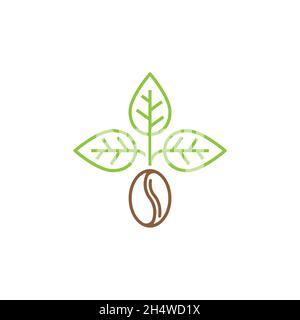 vector design. logo combination from leaf and coffee bean logo. Stock Vector