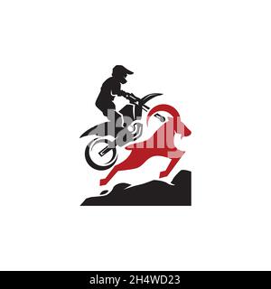 vector design. a combination logo in the form of a person playing a motocross with a goat. Stock Vector
