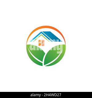 Vector design. logo combination from natural concept leaf and home logo. Stock Vector