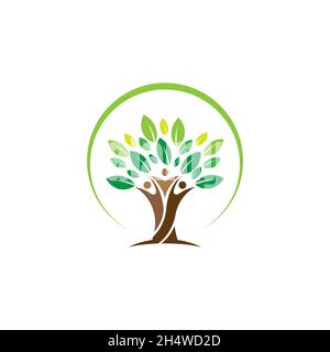 Vector design. logo shaped like a together people and Tree. Stock Vector