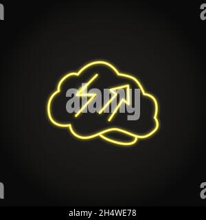 Neon increased energy icon in line style. Brain with lightning symbol. Vector illustration. Stock Vector