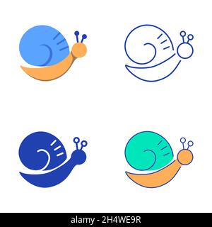 Slow snail icon set in flat and line style. Vector illustration. Stock Vector