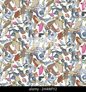 Seamless pattern of question, xclamation marks scattered. Doodle punctuation marks in grunge texture style. Colorful poll template. Design for query b Stock Vector