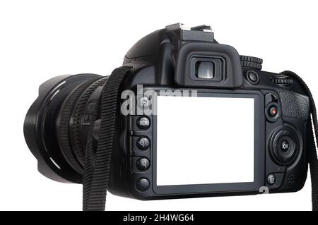 Modern DSLR camera isolated on white background Stock Photo