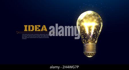 Wireframe polygonal lightbulb. Internet technology network, business idea concept with glowing low poly bulb. Futuristic modern abstract. Isolated on Stock Vector