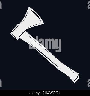 White axe silhouette isolated on black background. Ax icon. Lumberjack or forester hatchet sign. Chisel symbol. Camping or woodworking tool. Vector Stock Vector