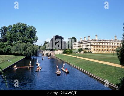 People in punts on the River Cam with King College to rear, Cambridge, Cambridgeshire, England, UK, Western Europe. Stock Photo