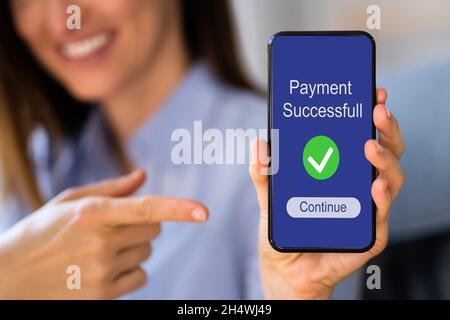 Online Money Transfer Confirmed. Rent Payment Success Stock Photo