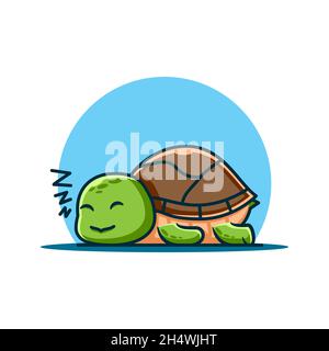 vector illustration. create an illustrated image of a cute turtle sleeping soundly. flat cartoon, character style. Stock Vector