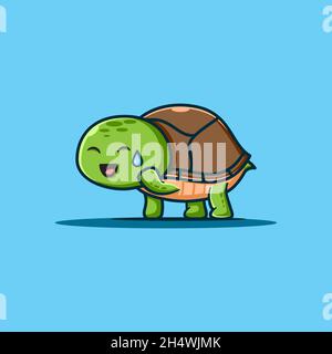 vector illustrations. cute turtle is in the position of a cute embarrassed face. cartoon and animal character style. Stock Vector