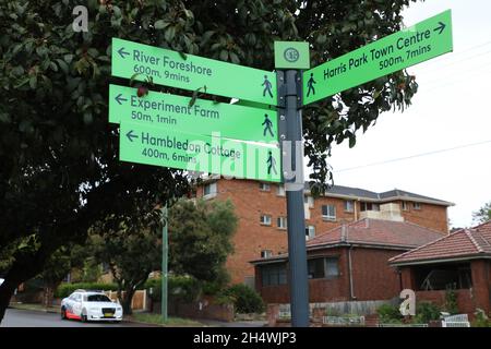 Signpost on Alice Street, Harris Park, Sydney, NSW, Australia Stock Photo