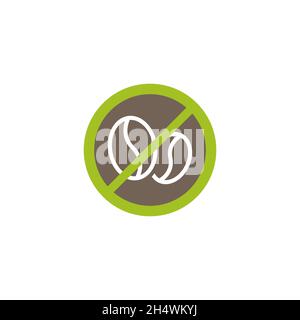 caffeine free seal or stamp. coffee beans in green crossed circle icon. Flat vector illustration isolated on white background. Eco, healthy, organic s Stock Vector