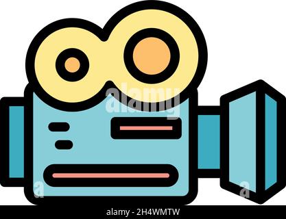 Movie camera icon. Outline movie camera vector icon color flat isolated Stock Vector