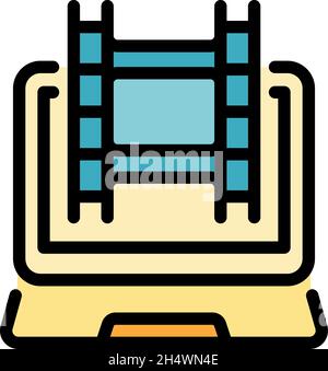 Create video icon. Outline create video vector icon color flat isolated Stock Vector