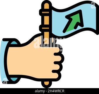 Hand flag agitation icon. Outline hand flag agitation vector icon color flat isolated Stock Vector