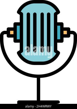 Stream microphone icon. Outline stream microphone vector icon color flat isolated Stock Vector