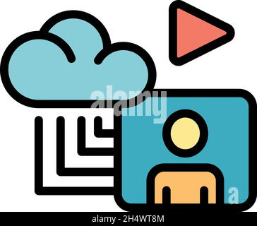 Data cloud stream icon. Outline data cloud stream vector icon color flat isolated Stock Vector