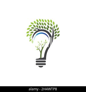 vector, illustrations. combination logo from bulb and natural fresh tree logo. energy power saving for good life. Stock Vector