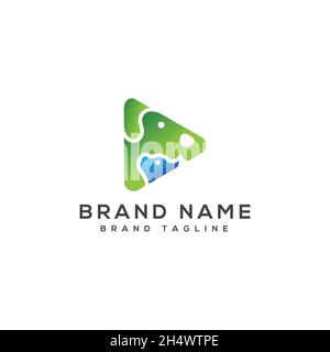 vector illustrations. logo shape like a play button of pet cat and dog. pet shop. Stock Vector