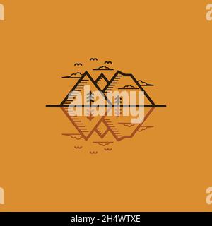 vector illustrations. logo shape a line of water reflection with mountain. traveling, adventure and outdoor logo Stock Vector