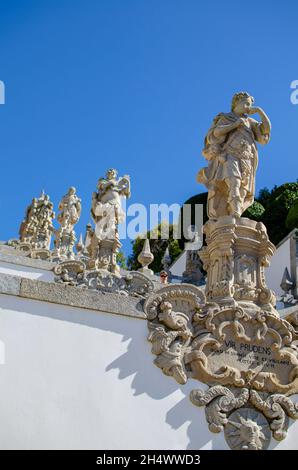 Sculptures in the stairs of the Sanctuary of Bom Jesus do Monte, Braga. Portugal. Stock Photo