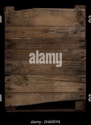 Old wood background. Weathered wood texture, with rusty nails, isolated on black. Stock Photo