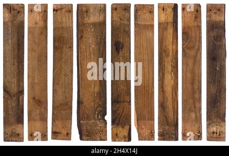 Old rustic barn wooden planks isolated on white background. Stock Photo