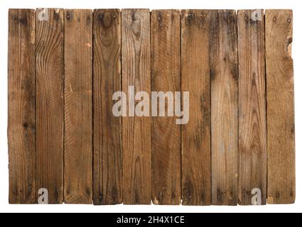 Rustic wooden background from planks with rusty nails isolated on white. Stock Photo