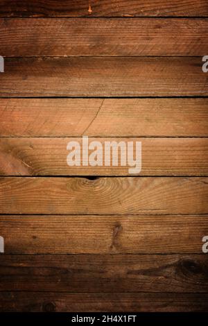 Weathrered old wooden planks background with nails top view. Stock Photo