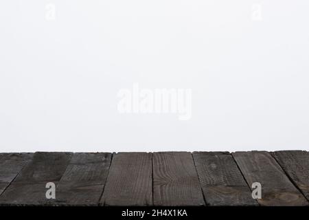 Wooden table from old planks, empty for your product, with neutral gray background Stock Photo
