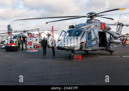 AgustaWestland AW149 medium-lift military helicopter developed by AgustaWestland, now Leonardo, from the AW139. At Farnborough trade show 2014 Stock Photo