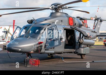 AgustaWestland AW149 medium-lift military helicopter developed by AgustaWestland, now Leonardo. Farnborough trade show 2014. Italian military version Stock Photo