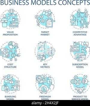 Business models blue concept icons set Stock Vector