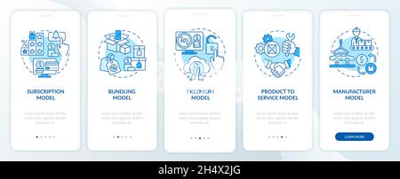 Types of business models blue onboarding mobile app page screen Stock Vector