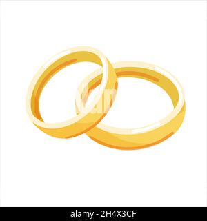 Gold wedding rings. Vector isolated on white background. Cartoon style. A symbol of marriage, engagement. Stock Vector