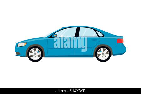 The passenger car is blue. Sedan. Vector illustration. Stock Vector