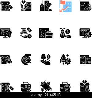 Small business incentives black glyph icons set on white space Stock Vector