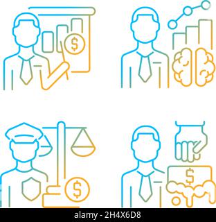 Finance literacy and law gradient linear vector icons set Stock Vector