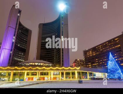 Toronto, Ontario, Canada-December 1, 2019: Christmas Lights in Nathan Phillips Square which is a national landmark and a major tourist attraction in t Stock Photo