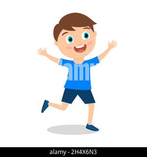 happy cute little boy running with spread arms isolated on white vector illustration Stock Photo